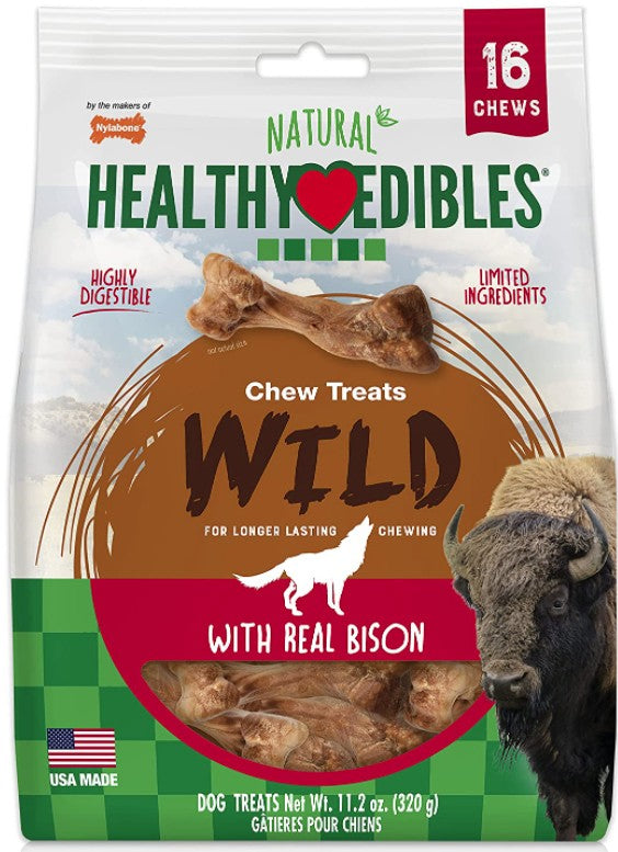 48 count (3 x 16 ct) Nylabone Healthy Edibles Natural Wild Bison Chew Treats Small