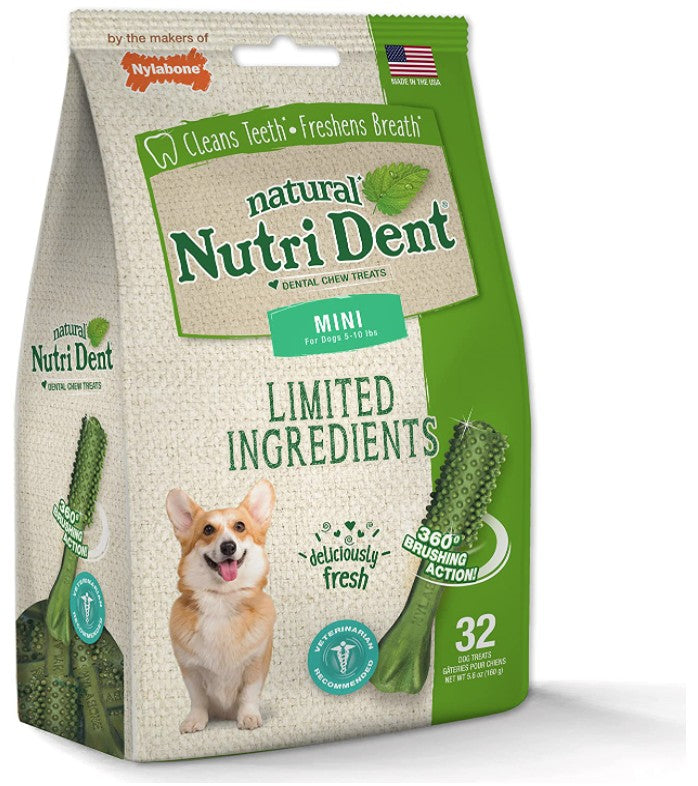 480 count (15 x 32 ct) Nylabone Natural Nutri Dent Fresh Breath Limited Ingredients Mini Dog Chews