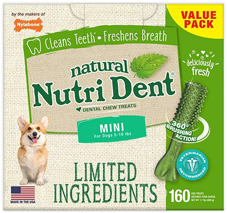 160 count Nylabone Natural Nutri Dent Fresh Breath Limited Ingredients Mini Dog Chews