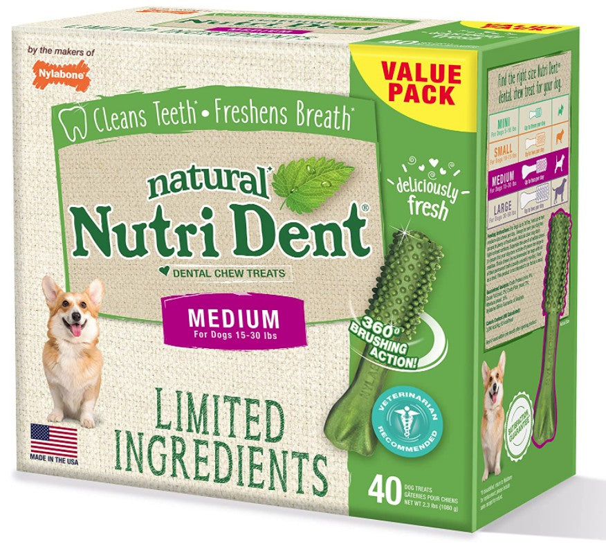 Nylabone Natural Nutri Dent Fresh Breath Limited Ingredients Medium Dog Chews - PetMountain.com