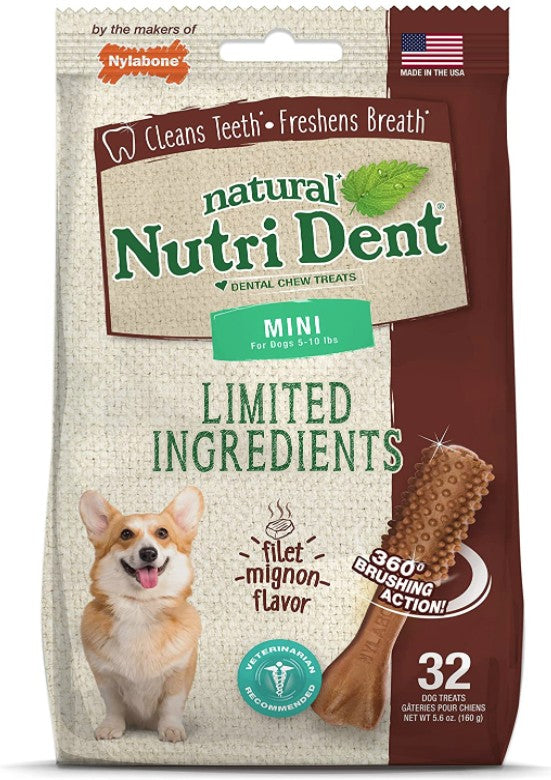 480 count (15 x 32 ct) Nylabone Natural Nutri Dent Filet Mignon Limited Ingredients Mini Dog Chews