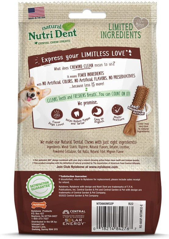 Nylabone Natural Nutri Dent Filet Mignon Limited Ingredients Mini Dog Chews - PetMountain.com