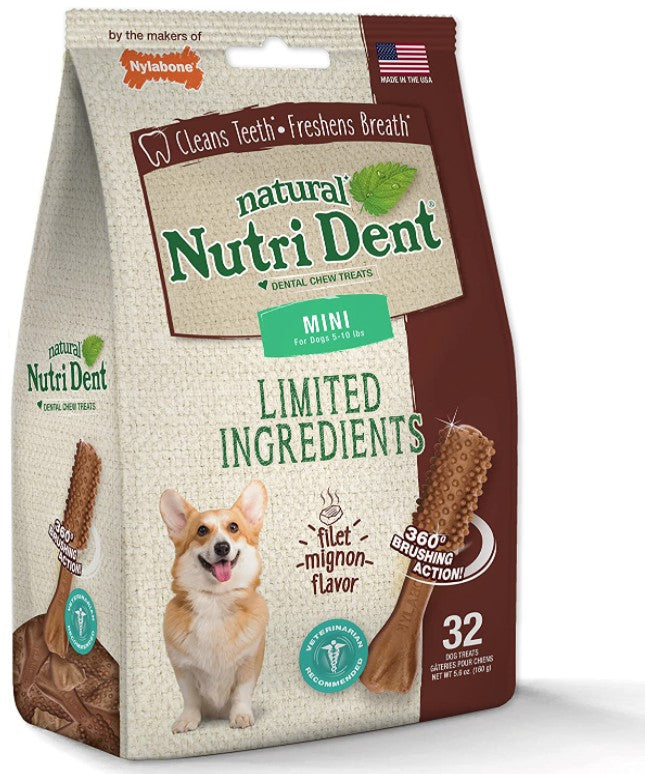 480 count (15 x 32 ct) Nylabone Natural Nutri Dent Filet Mignon Limited Ingredients Mini Dog Chews