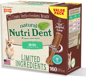 320 count (2 x 160 ct) Nylabone Natural Nutri Dent Filet Mignon Limited Ingredients Mini Dog Chews