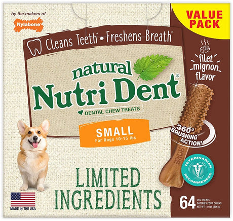 64 count Nylabone Natural Nutri Dent Filet Mignon Limited Ingredients Small Dog Chews