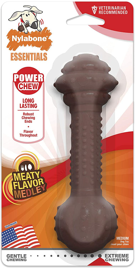 Medium - 4 count Nylabone Essentials Power Chew Barbell Meaty Medley Flavor