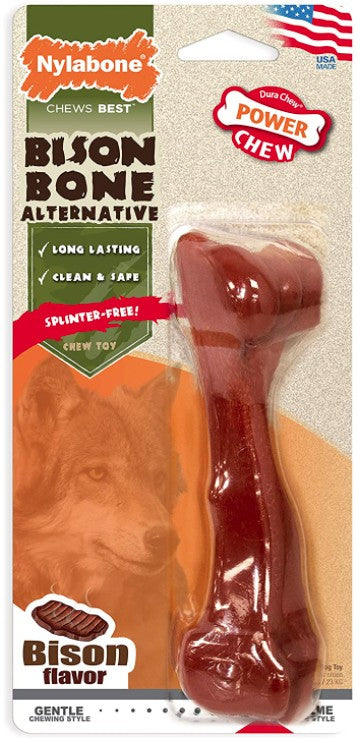 1 count Nylabone Power Chew Bison Bone Alternative Dog Chew Toy Beef Flavor