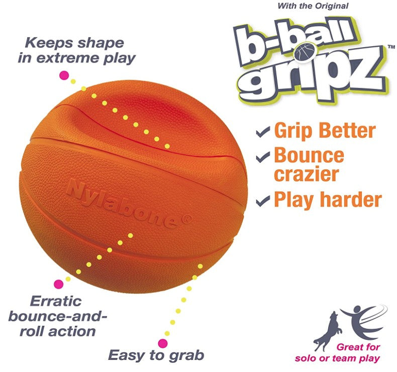 Nylabone Power Play B-Ball Grips Basketball Large 6.5" Dog Toy - PetMountain.com
