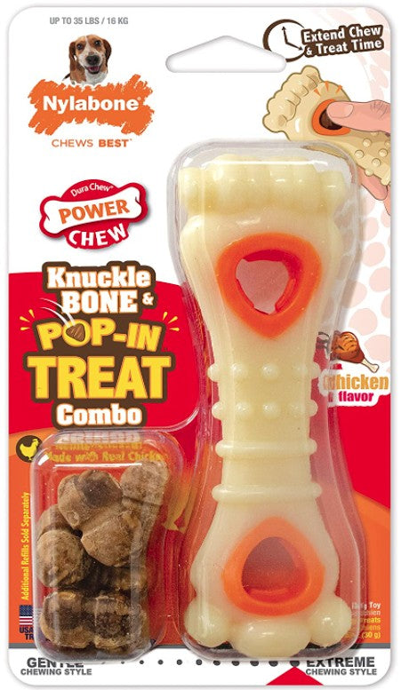 Nylabone Power Chew Knuckle Bone and Pop-In Treat Toy Combo Chicken Flavor Wolf - PetMountain.com