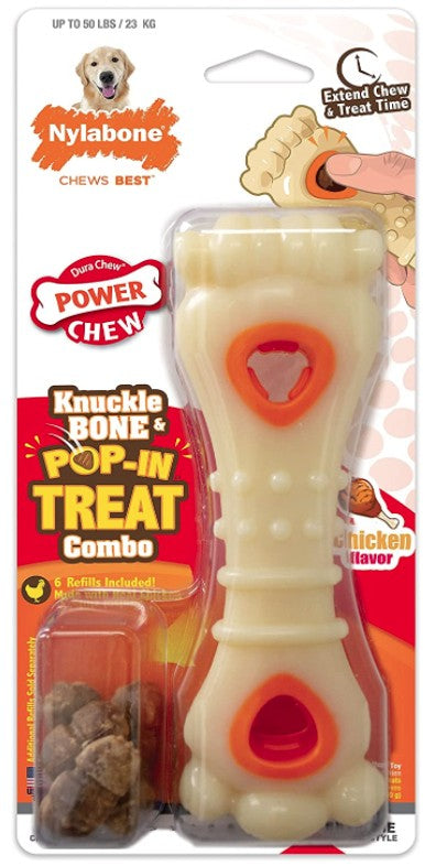 1 count Nylabone Power Chew Knuckle Bone and Pop-In Treat Toy Combo Chicken Flavor Giant