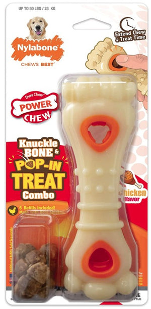3 count Nylabone Power Chew Knuckle Bone and Pop-In Treat Toy Combo Chicken Flavor Giant