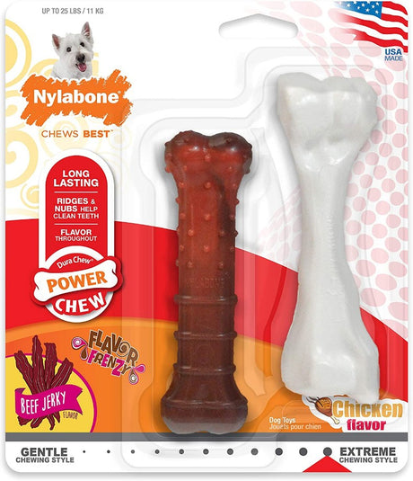 16 count (8 x 2 ct) Nylabone Power Chew Durable Dog Chew Toys Twin Pack Chicken and Jerky Flavor