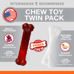 16 count (8 x 2 ct) Nylabone Power Chew Durable Dog Chew Toys Twin Pack Chicken and Jerky Flavor