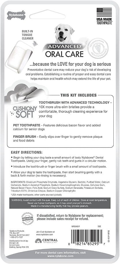Nylabone Advanced Oral Care Senior Dog Dental Kit with Cushiony Soft-Bristle Toothbrush - PetMountain.com