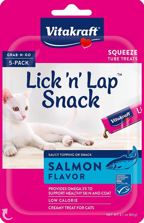 45 count (9 x 5 ct) Vitakraft Lick N Lap Snack Salmon Cat Treat