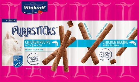 6 count Vitakraft PurrSticks Chicken and Salmon Treats for Cats