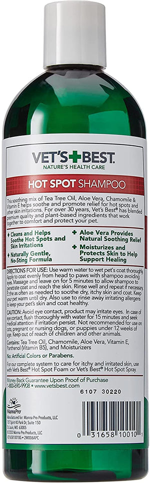 48 oz (3 x 16 oz) Vets Best Hot Spot Shampoo Tea Tree Oil and Aloe Vera for Itch Relief for Dogs and Pupppies