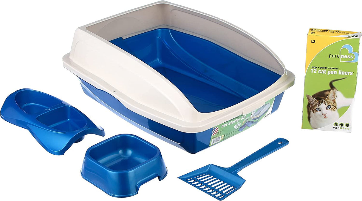 Van Ness Cat Starter Kit with Litter Pan, Cat Pan Liners, Litter Scoop, Food and Water Bowls Assorted Colors - PetMountain.com