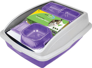 3 count Van Ness Cat Starter Kit with Litter Pan, Cat Pan Liners, Litter Scoop, Food and Water Bowls Assorted Colors