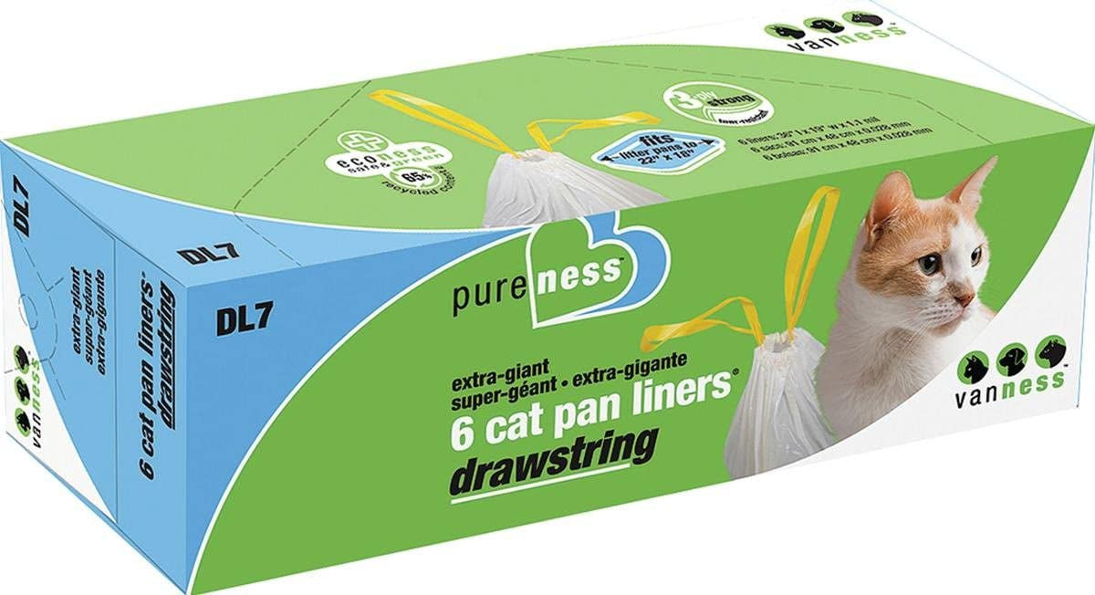 144 count (24 x 6 ct) Van Ness PureNess Drawstring Cat Pan Liners Extra Giant
