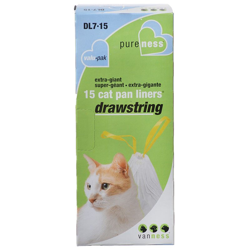 90 count (6 x 15 ct) Van Ness PureNess Drawstring Cat Pan Liners Extra Giant