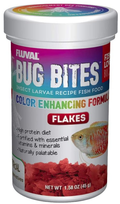 6.36 oz (4 x 1.59 oz) Fluval Bug Bites Insect Larvae Color Enhancing Fish Flake