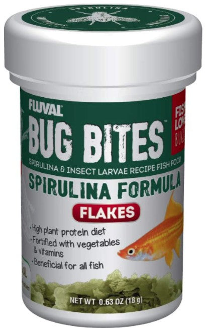 7.56 oz (12 x 0.63 oz) Fluval Bug Bites Spirulina Formula Flakes