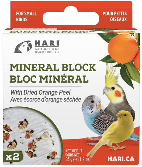 14.4 oz (12 x 1.2 oz) HARI Orange Peel Mineral Block for Small Birds