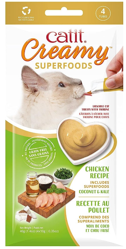 Catit Creamy Superfood Lickable Chicken, Coconut and Kale Cat Treat - PetMountain.com