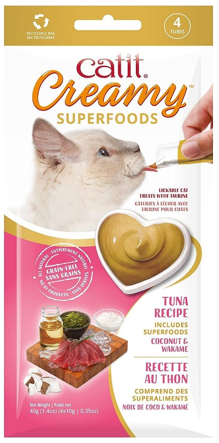 7.5 oz (3 x 2.5 oz) Catit Creamy Superfood Lickable Tuna, Coconut and Wakame Cat Treat