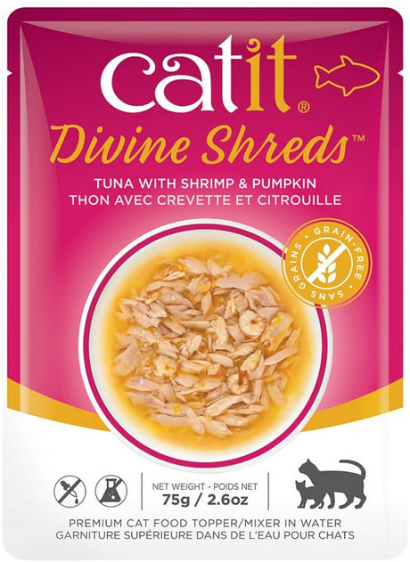 47.7 oz (18 x 2.65 oz) Catit Divine Shreds Tuna with Shrimp and Pumpkin
