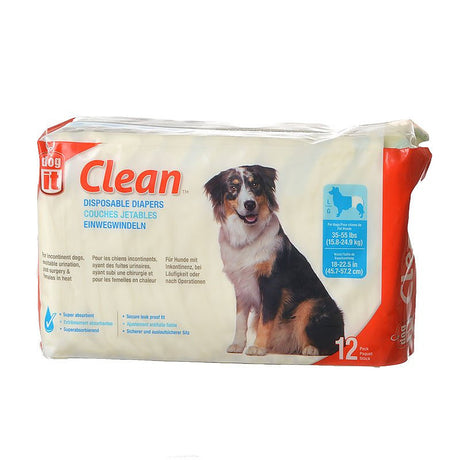 36 count (3 x 12 ct) DogIt Clean Disposable Diapers for Dogs Large