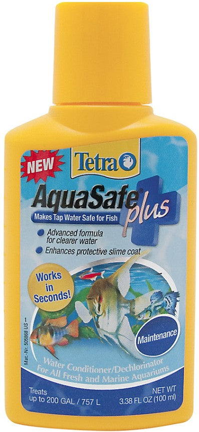 3.38 oz Tetra AquaSafe Plus Water Conditioner Makes Tap Water Safe for Fish