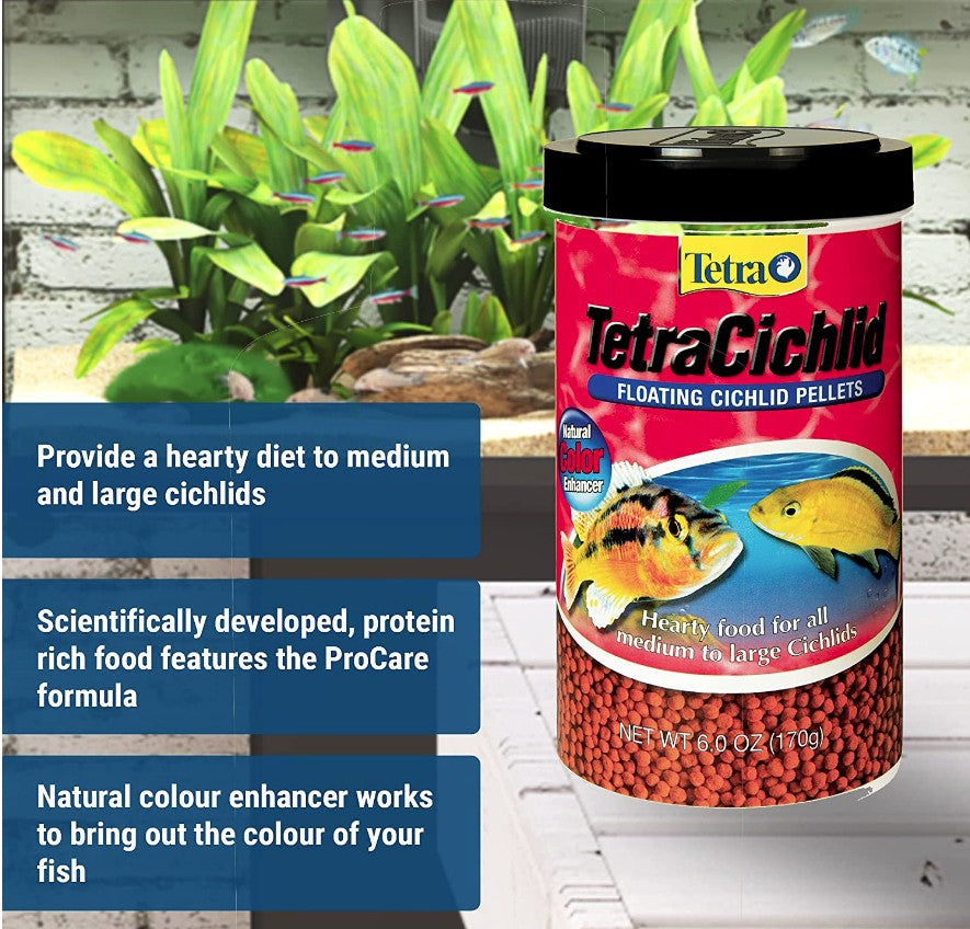 6 oz Tetra TetraCichlid Floating Cichlid Pellets with Natural Color Enhancers for Medium and Large Cichlids