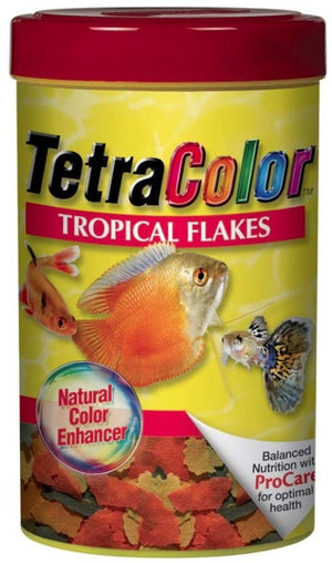 2.2 oz Tetra TetraColor Tropical Flakes Fish Food Cleaner and Clearer Water Formula