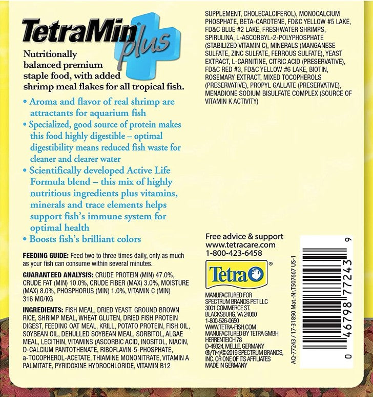 7.06 oz TetraMin Tropical Flakes Plus with Natural Shrimp Fish Food