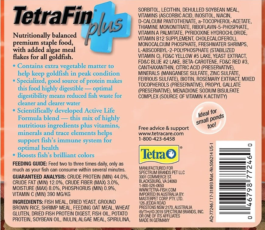 12.12 oz (6 x 2.2 oz) Tetra TetraFin Plus Goldfish Flakes Fish Food with Algae Meal to Promote Growth
