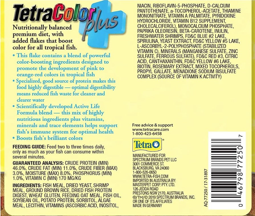 Tetra TetraColor Plus Tropical Flakes Fish Food Boosts Color for Maximum Beauty - PetMountain.com
