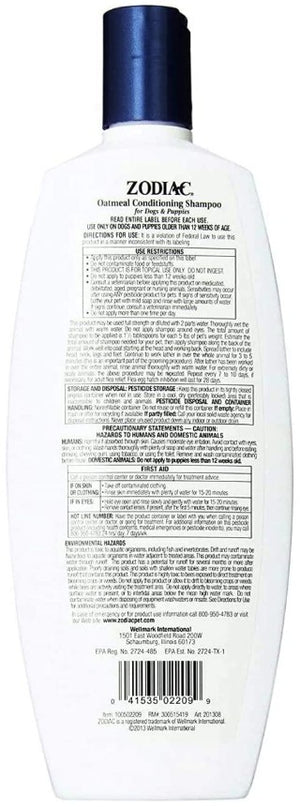 54 oz (3 x 18 oz) Zodiac Oatmeal Conditioning Shampoo for Dogs and Puppies