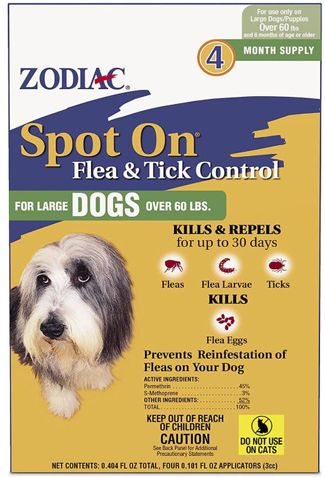 12 count (3 x 4 ct) Zodiac Spot On Flea and Tick Control for Large Dogs