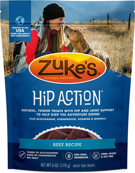54 oz (9 x 6 oz) Zukes Hip Action Dog Treats Roasted Beef Recipe