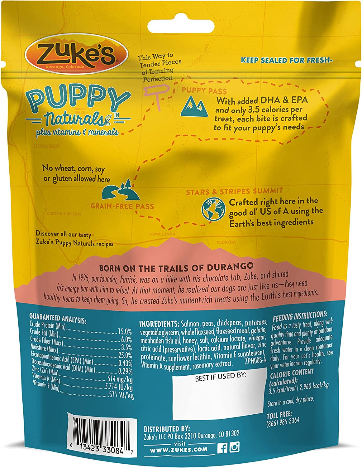 45 oz (9 x 5 oz) Zukes Puppy Naturals Treats Salmon and Chickpea
