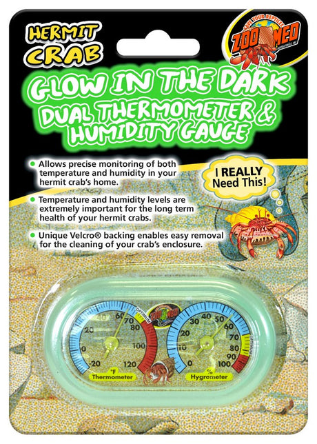 4 count (4 x 1 ct) Zoo Med Hermit Crab Home Dual Thermometer and Humidity Gauge Glow in the Dark