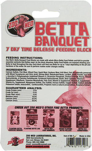 72 count (12 x 6 ct) Zoo Med Betta Banquet 7 Day Time Release Feeding Block