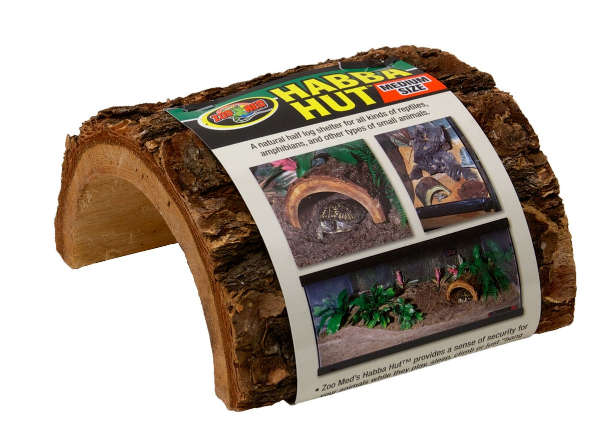 Medium - 9 count Zoo Med Habba Hut Natural Half Log Shelter for Reptiles, Amphibians, and Small Animals