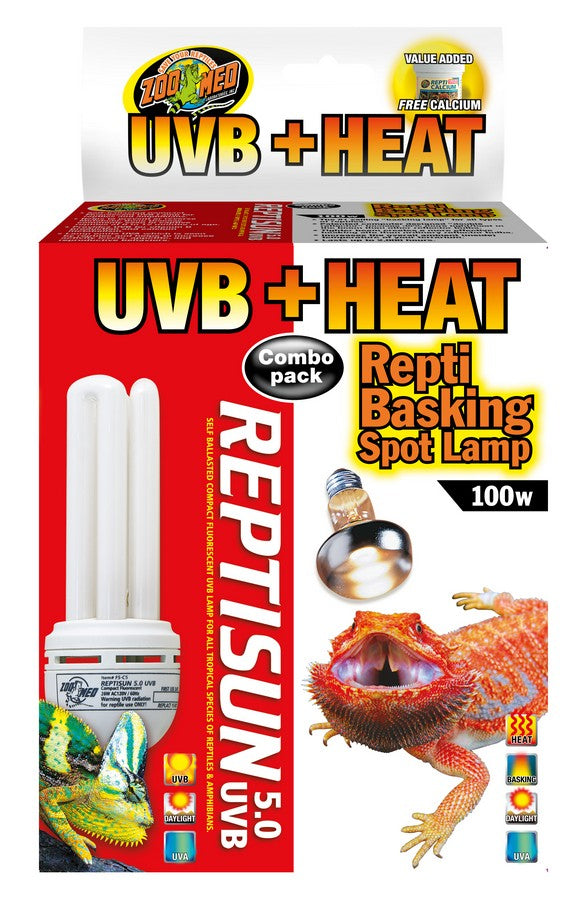 Zoo Med UVB + Heat Combo Pack ReptiSun 5.0 UVB and Repti Basking Spot Lamp - PetMountain.com