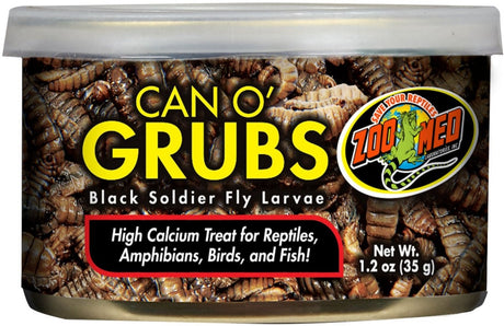 4.8 oz (4 x 1.2 oz) Zoo Med Can O Grubs Black Soldier Fly Larvae High Calcium Treat for Reptiles, Amphibians, Birds, and Fish