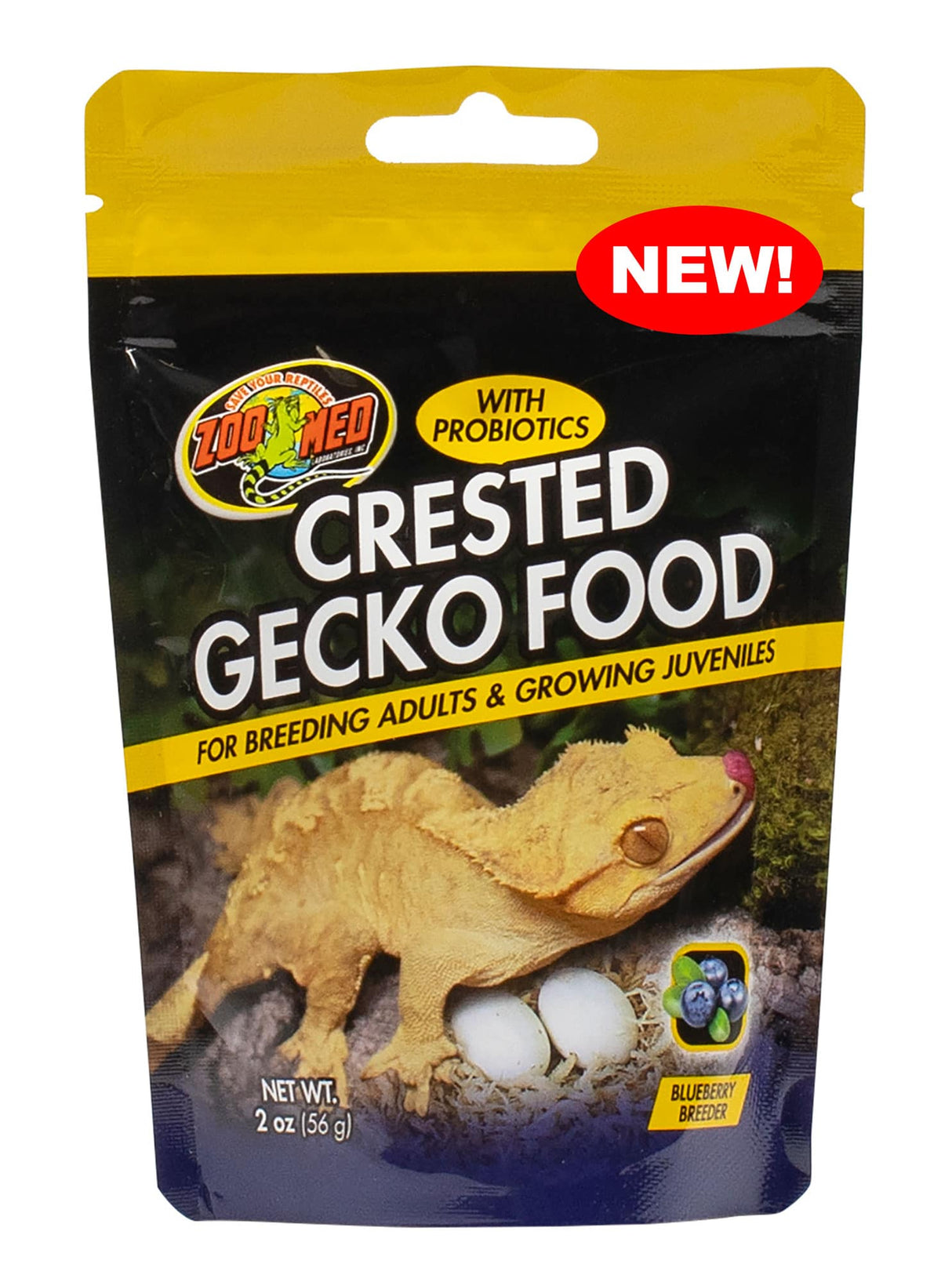 2 oz Zoo Med Crested Gecko Food with Probiotics For Breeding Adults and Growing Juveniles Blueberry Flavor