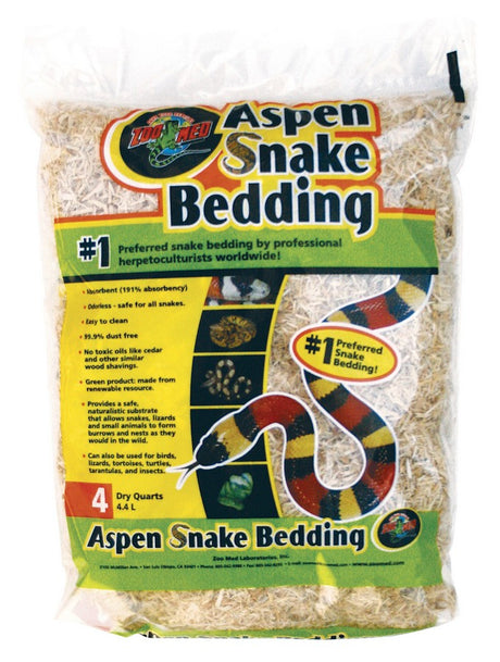 4 quart Zoo Med Aspen Snake Bedding Odorless and Safe for Snakes, Lizards, Turtles, Birds, Small Pets and Insects
