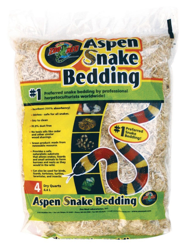 4 quart Zoo Med Aspen Snake Bedding Odorless and Safe for Snakes, Lizards, Turtles, Birds, Small Pets and Insects